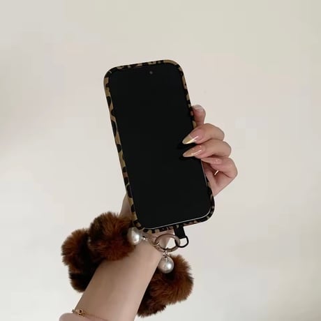 K23301 レオパードファーショルダー付きiPhoneケース