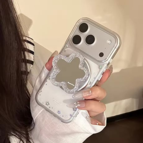 K23232 フラワーミラー MagSafeソケット付き クリア iPhoneケース