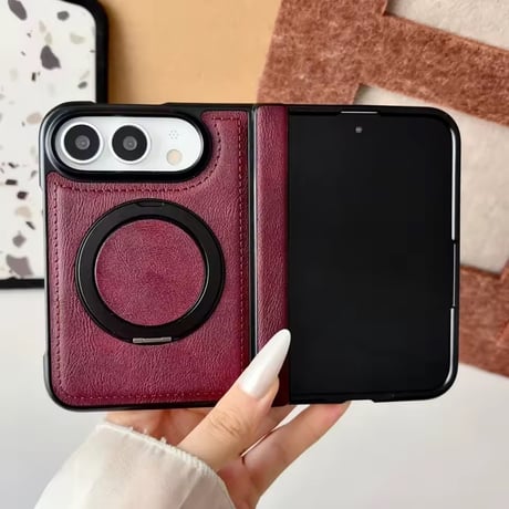 K23322 リングスタンド付きレザー風MagSafe対応iPhoneDuoケース