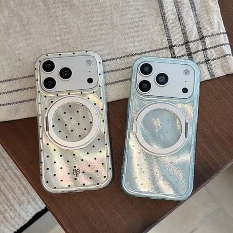 【即納商品】K23115 きらめきドット＆オーロラ 回転リング付きiPhoneケース