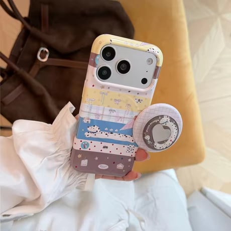 K23318 パステルパッチワークMagSafeハートグリップiPhoneケース