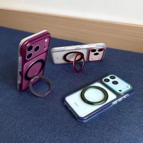 K23260 クリアカラーフレーム 360°回転リングスタンド iPhoneケース