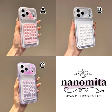 K23289 キラキラカメラフレーム吸盤＆スタンドiPhoneケース