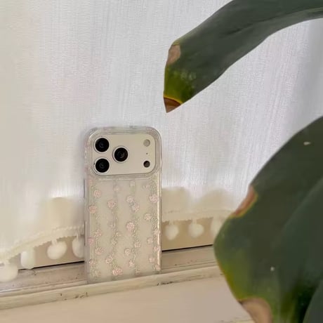 L62506 グリッターフラワー クリアiPhoneケース