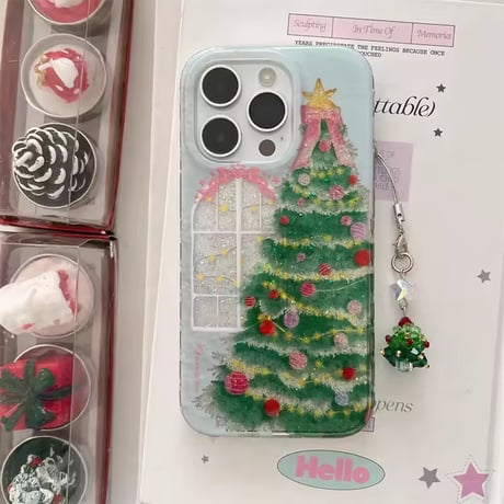 S75946 キラキラクリスマスツリーiPhoneケース