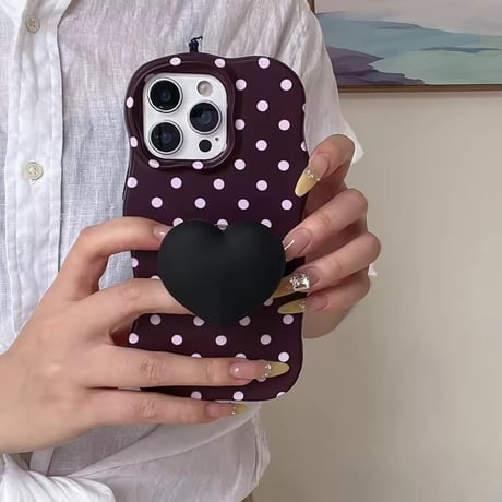 【即納商品】K23000 ぷっくりハートソケット付きドット柄 iPhoneケース