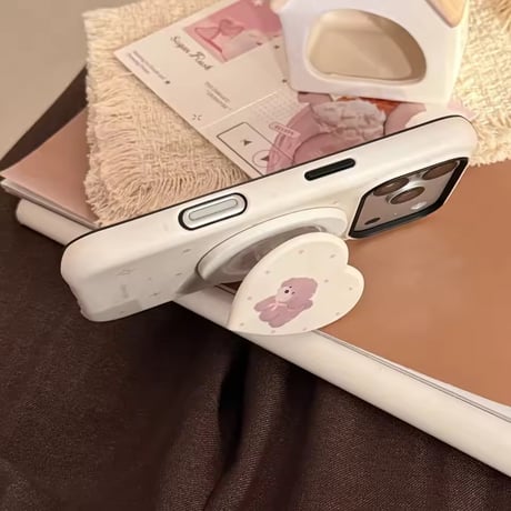 K23287 ふわふわわんこハートMagSafeグリップiPhoneケース
