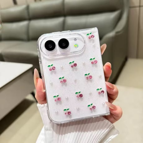 L62545 キラキラチェリーパールクリアiPhoneDuoケース