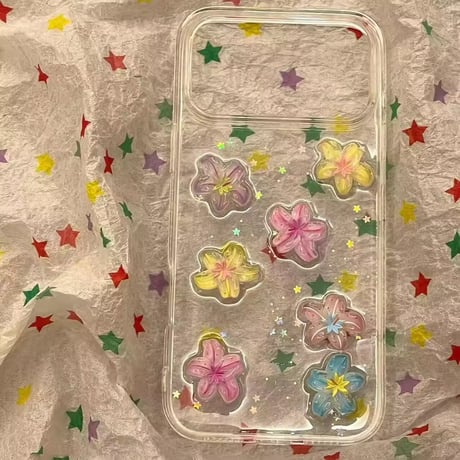 L62492 フラワービーズストラップ付き クリア iPhoneケース