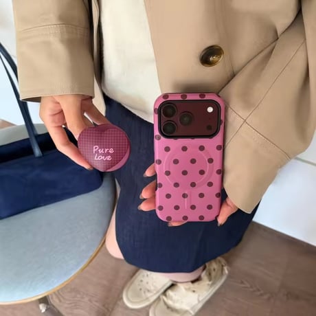 K23365 ドットハートMagSafeグリップ付きiPhoneケース