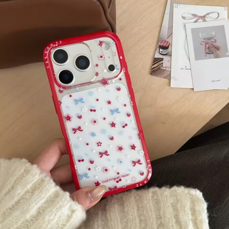 L62497 チェリーリボン クリアiPhoneケース