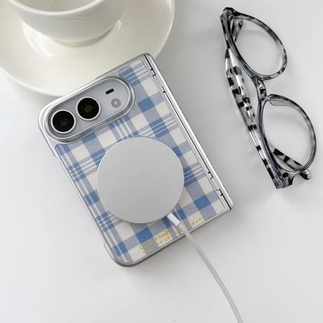 S75912 ブルーチェックMagSafe対応iPhoneDuoケース