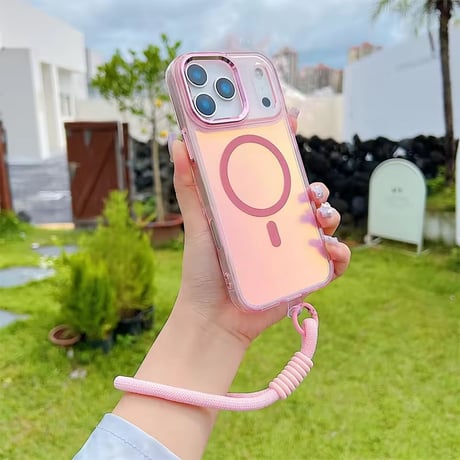 【即納商品】K22872 カラフルMagSafe対応クリアiPhoneケース（ストラップ付き）