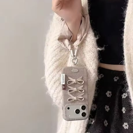 K23349  トリプルリボンシュシュストラップiPhoneケース