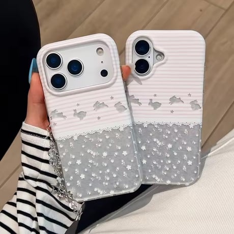 S75918 ふんわりうさぎレースストラップ付きiPhoneケース