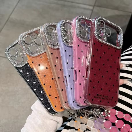 K23286 キラキラドットビーズストラップiPhoneケース