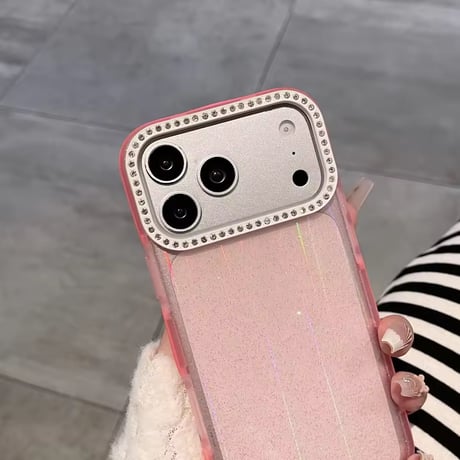 L62488 ビジューカメラフレーム ラメクリア iPhoneケース