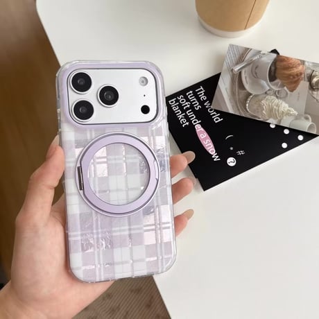 K23247 パステルチェック リングスタンド付き iPhoneケース