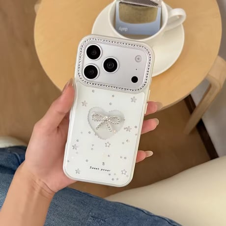 S75976 キラキラハートリボンiPhoneケース