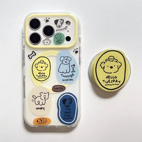 【即納商品】K23114 ポップドッグステッカー風 MagSafeグリップ付きiPhoneケース