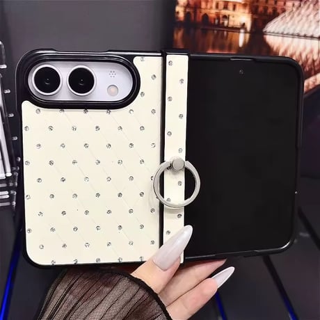 K23360 ダイヤキルティング風ビジューリングiPhoneDuoケース