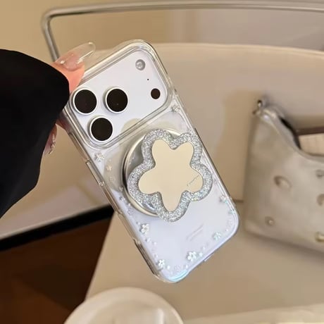 K23232 フラワーミラー MagSafeソケット付き クリア iPhoneケース