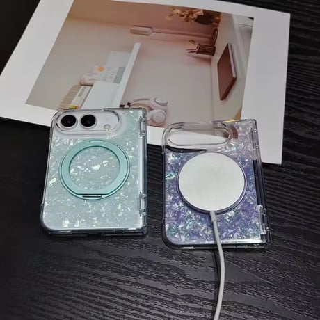 K23306 オーロラシェルリングスタンド付きiPhoneDuoケース