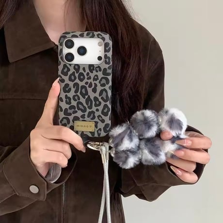 K23301 レオパードファーショルダー付きiPhoneケース