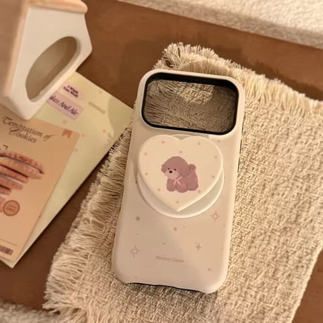 K23287 ふわふわわんこハートMagSafeグリップiPhoneケース