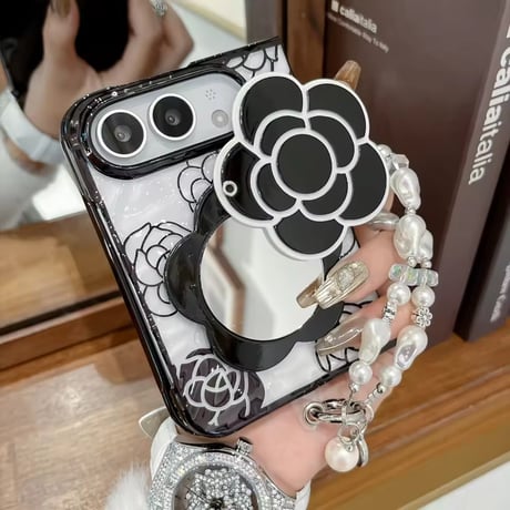 K23331 モノトーンフラワーミラー付きiPhoneDuoケース