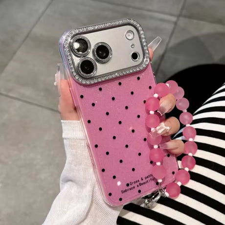 K23286 キラキラドットビーズストラップiPhoneケース