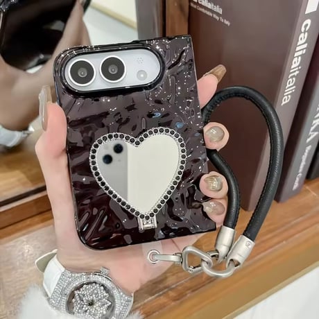 K23317 ハートミラースタンドストラップ付きiPhoneDuoケース