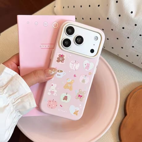 S75935 ピンクベアステッカーiPhoneケース