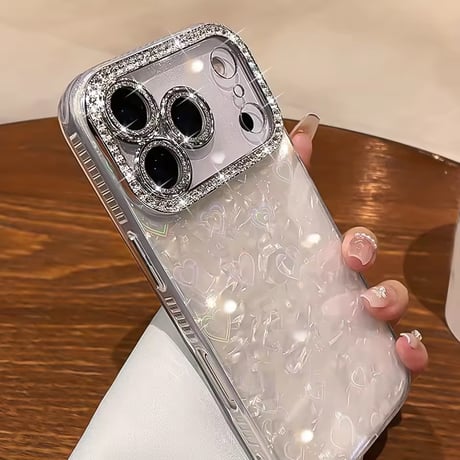 S76002 オーロラハートビジューiPhoneケース