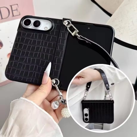 K23295 クロコ調ストラップ付きiPhoneDuoケース