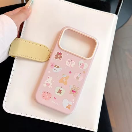 S75935 ピンクベアステッカーiPhoneケース