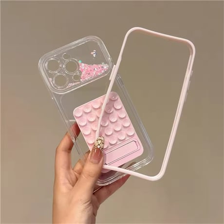 K23289 キラキラカメラフレーム吸盤＆スタンドiPhoneケース