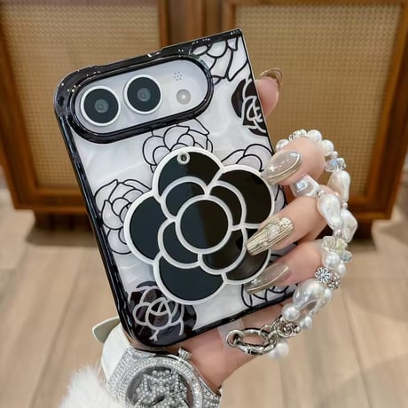 K23331 モノトーンフラワーミラー付きiPhoneDuoケース