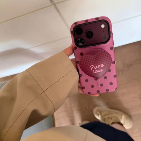 K23365 ドットハートMagSafeグリップ付きiPhoneケース