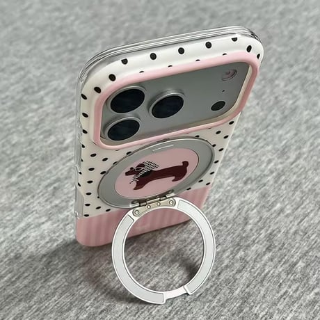 K23315 ドッグモチーフドットMagSafe回転リングスタンドiPhoneケース