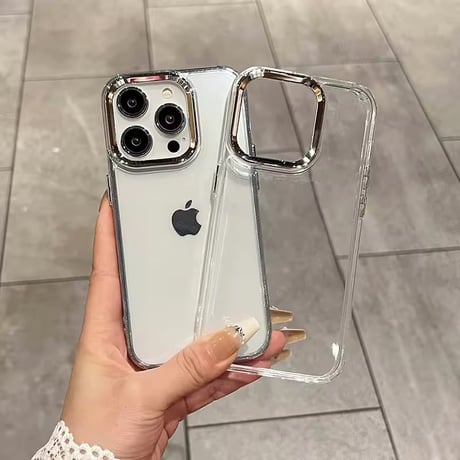 【即納商品】L62424 シルバーカメラフレームクリアiPhoneケース
