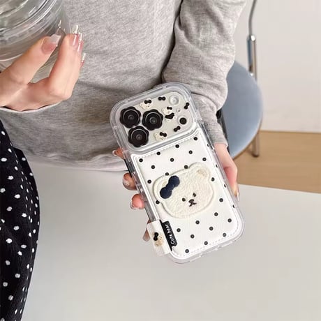 K23339 ドットリボンベアストラップ付きiPhoneケース