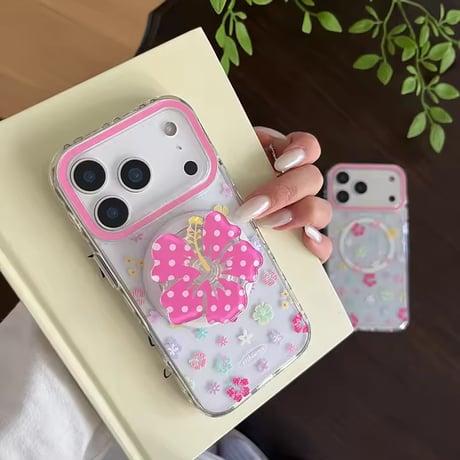 K23198 フラワーグリップ付き クリアフラワー iPhoneケース