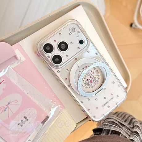 K23340 カラーハートスタンド付きクリアiPhoneケース
