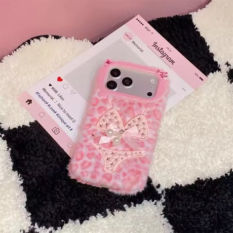 K23217 ピンクレオパード リボン iPhoneケース