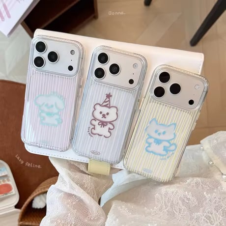 S75745 ゆるアニマル ストライプ iPhoneケース