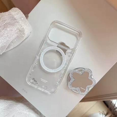 K23232 フラワーミラー MagSafeソケット付き クリア iPhoneケース