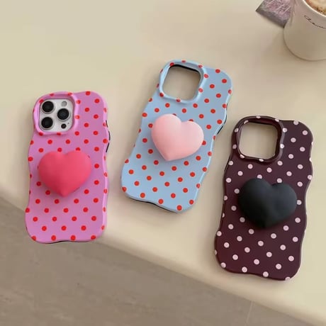 【即納商品】K23000 ぷっくりハートソケット付きドット柄 iPhoneケース