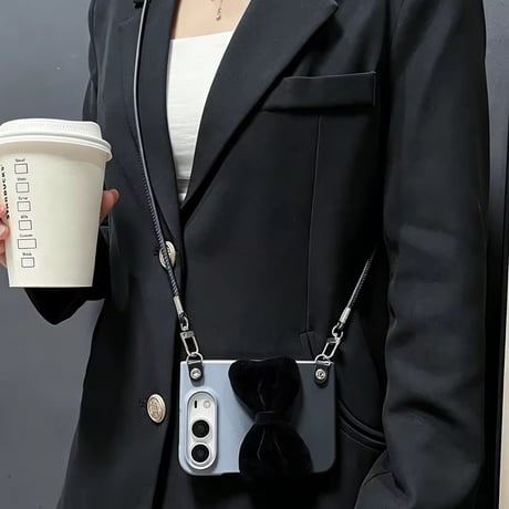 K23342 ベロアリボンショルダー付きiPhoneDuoケース