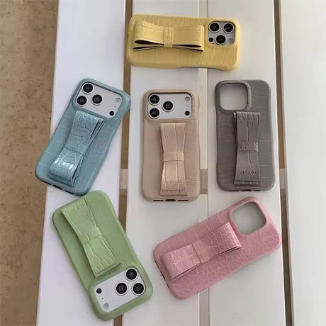 【即納商品】K23035 クロコ調リボンスタンド付き iPhoneケース